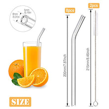 Lade das Bild in den Galerie-Viewer, 8 Stück Glasstrohhalme Glas Wiederverwendbar Trinkhalme Umweltfreundlich Trinkhalme aus Glas mit 2 Reinigungsbürsten Transparent Länge 20cm Perfekt für alle Getränke Milch (Gebogen)