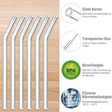 Lade das Bild in den Galerie-Viewer, 8 Stück Glasstrohhalme Glas Wiederverwendbar Trinkhalme Umweltfreundlich Trinkhalme aus Glas mit 2 Reinigungsbürsten Transparent Länge 20cm Perfekt für alle Getränke Milch (Gebogen)
