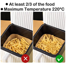 Lade das Bild in den Galerie-Viewer, Backpapier für Heißluftfritteuse, 100 Stück 25cm Backpapier Airfryer, Wasserdicht und ölfest Antihaft Einweg Luftfritteusen Quadrat Pergamentpapier für Heißluftfritteuse, Ofen und Grill