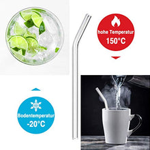 Lade das Bild in den Galerie-Viewer, 8 Stück Glasstrohhalme Glas Wiederverwendbar Trinkhalme Umweltfreundlich Trinkhalme aus Glas mit 2 Reinigungsbürsten Transparent Länge 20cm Perfekt für alle Getränke Milch (Gebogen)