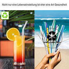 Lade das Bild in den Galerie-Viewer, 8 Stück Glasstrohhalme Glas Wiederverwendbar Trinkhalme Umweltfreundlich Trinkhalme aus Glas mit 2 Reinigungsbürsten Transparent Länge 20cm Perfekt für alle Getränke Milch (Gebogen)